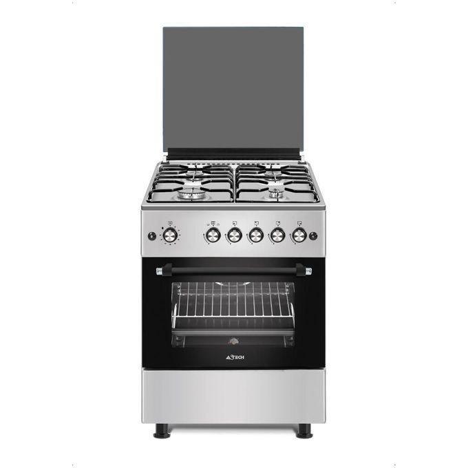 Astech Cuisinière à Gaz 4 Feux - 60x60 -Full option avec Four et Minuterie – Inox