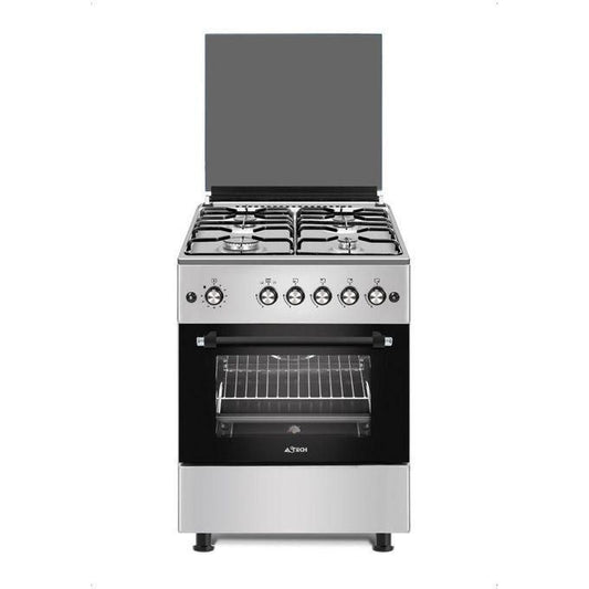Astech Cuisinière à Gaz 4 Feux - 60x60 -Full option avec Four et Minuterie – Inox